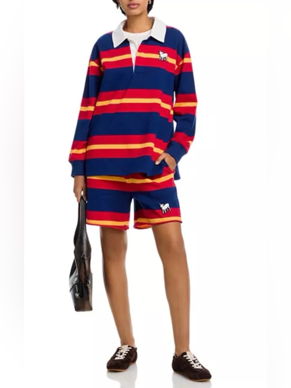 NWT MOTHER The Breather Striped Knit Shorts in Color:Estate Blue Tango Red N Bee